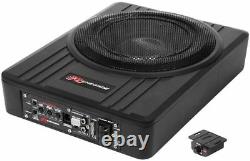 10 Active Amplified Under Seat Slim Shallow Subwoofer Bass Box Remote 125 Rms