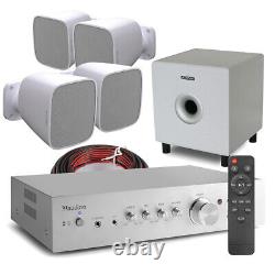 2.1 Wall Speaker System for TV with Active Subwoofer & Bluetooth Amplifier White