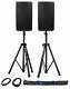2 Jbl Eon612 12 2000 Watt Powered Dj Pa Speakers Withbluetooth+stands+cables+bag