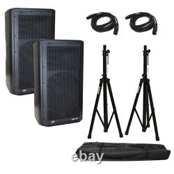 (2) Peavey DM 112 Dark Matter Pro Audio Powered 12 Speaker with Stands & Cables