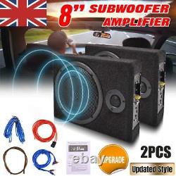 2PCS 8'' Car Underseat Slim Amplifier Subwoofer Speaker Audio Sub Bass Box 600W