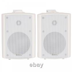 PAIR Powered Stereo Speakers in White or Black Bookshelf or Wall inc Brackets