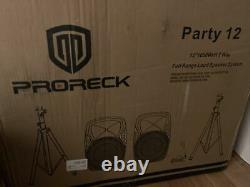 PRORECK Portable 12 Inch 1000W 2-Way Powered PA Speaker System Bluetooth/USB/LED
