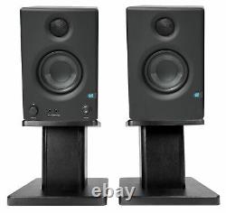 Pair Presonus Eris E3.5 3.5 Powered Studio Monitors Speakers+Wood Desk Stands