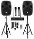 Rockville Rpg122k 12 Powered Speakers Withbluetooth+dual Uhf Wireless Mics+stands