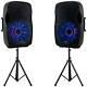 2 Gemini 15 Powered Pro Dj Bluetooth Pa Active Loud Speakers W Lights & Stands