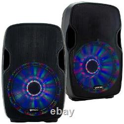 2 Gemini 15 Powered Pro Dj Bluetooth Pa Active Loud Speakers W Lights & Stands