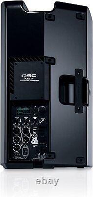 Enceinte acoustique 12 pouces QSC K12.2 active, alimentée par étagère, de 2000 watts, à faible bruit, en noir.