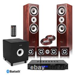 Enceintes 5.1 Son Surround avec caisson de basses, amplificateur bluetooth FM pour home cinéma, en bois