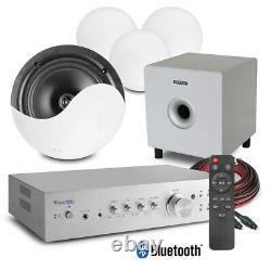 Système de télévision avec haut-parleurs encastrés au plafond 2.1 4x NCSS6, 8 caisson de basses blanc & Amplificateur AD220A